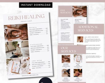 Reiki Service Menu Template Canva | Editable Price List | Printable Wellness Menu | Spiritual Healer Holistic Energy Template