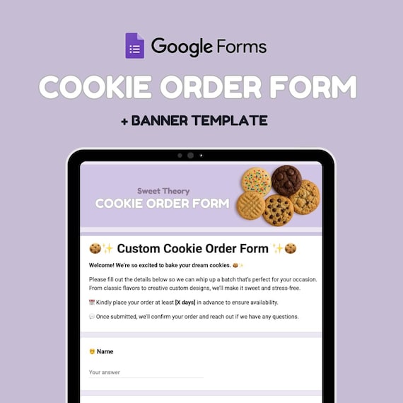 Cookie Order Form | Digital Cookie Order Form | Online Cookie Order Form | Bakery Order Form | Custom Cookie Form | Google Form | Order Form