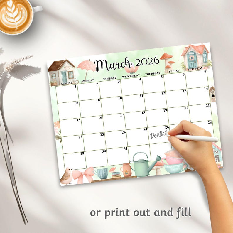 Editable March 2026 Spring Calendar, PDF Editable, Printable Planner ...