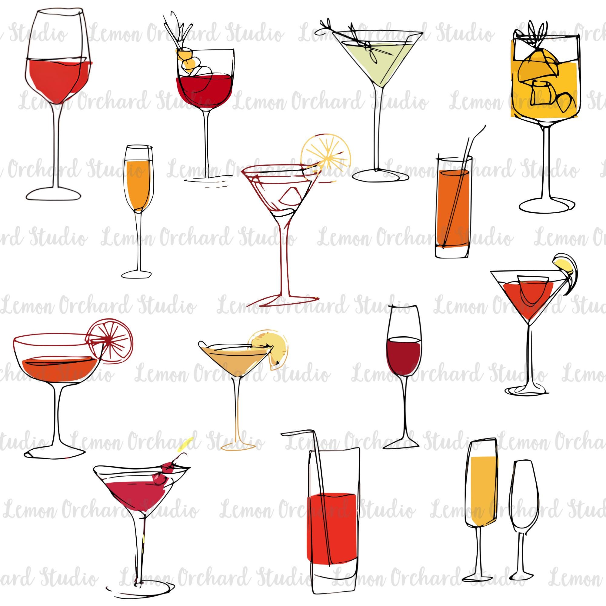 Cocktails and Drinks SVG Bundle, Doodle Clipart, Sketch Style PNG, Bar ...
