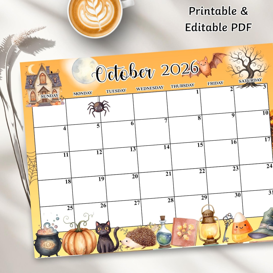 Editable October 2026 Calendar, PDF Editable, Fall Printable Planner ...