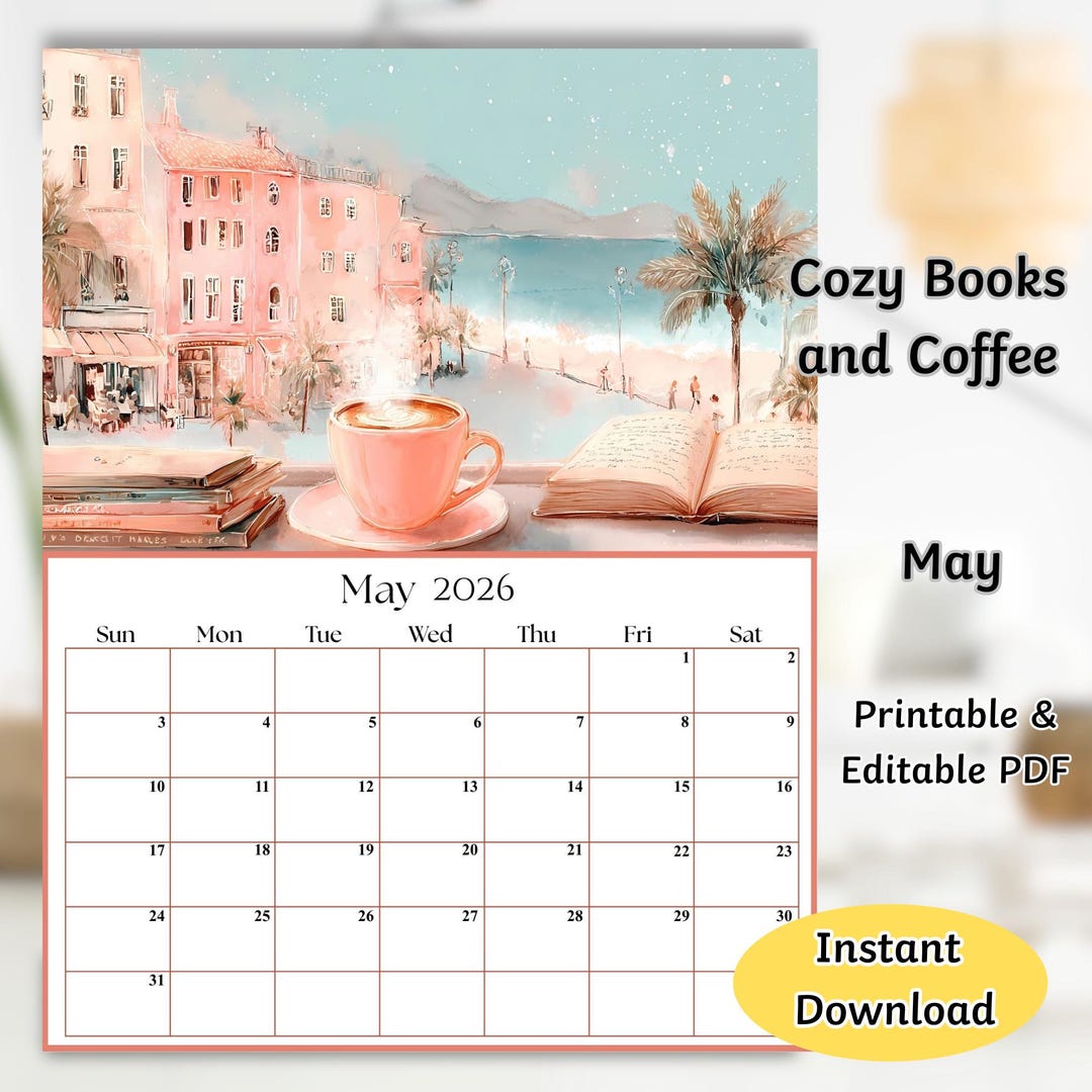 Calendario de mayo de 2026 editable para amantes de los libros y el ...