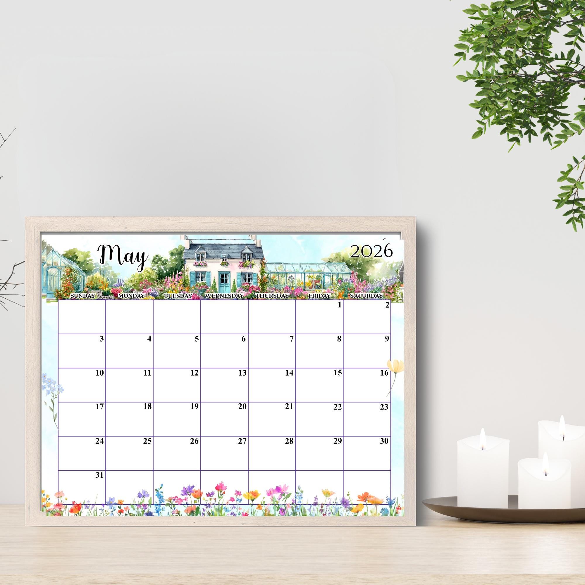May Editable Cottagecore Calendar, PDF Editable, Spring Printable ...