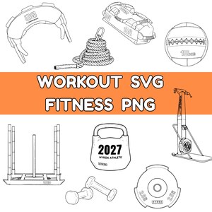 Fitness Gym Equipment SVG Bundle, Functional Workout PNG Set, Gym Graphics, Fitness Equipment Clipart, Instant Download