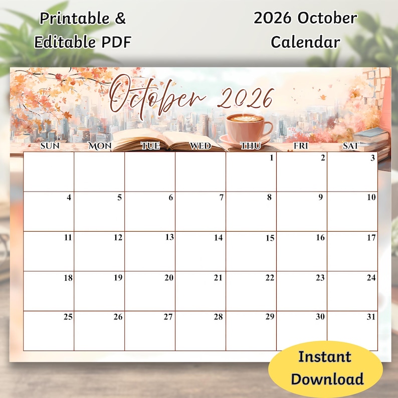 Editable October 2026 Calendar, PDF Editable, Printable Planner ...