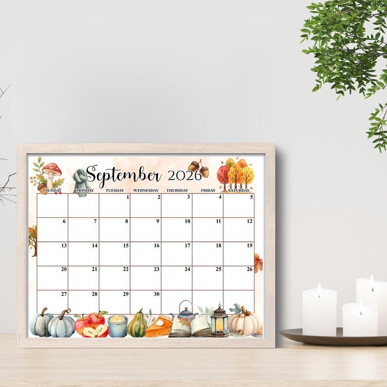 Printable Script September Fall Editable September 2026 Calendar, PDF Editable, Fall Printable Planner ...