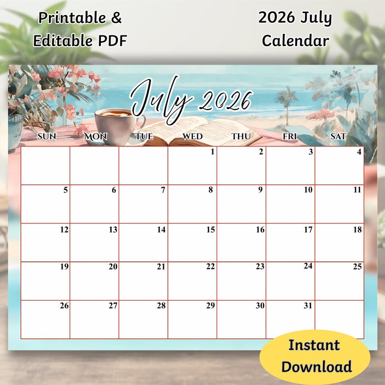 Editable July 2026 Calendar Pdf Editable Printable Planner Fillable 