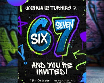 Six Seven Birthday Party Invitation | 6 7 Meme | Meme Birthday | 7th Birthday | Editable Canva Template | Digital Download | Printable