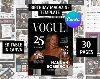 Birthday Magazine Canva Template | Editable Birthday Keepsake | Personalized Custom Birthday Gift For Best Friend | Vogue Style Magazine
