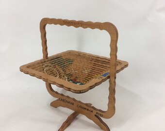 Collapsible Spiral Cut Wooden Accordion Fruit Basket Trivet Handpainted Souvenir from Cartagena Columbia 1993