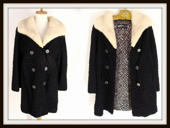 Womens 50s Black Persian Curly Lamb Wool Winter D… - image 1