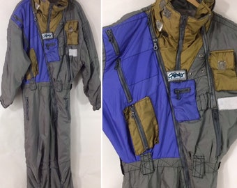 80s 90s CRE ACT Snowsuit. Tons of Zippers! Rainer Engel Ski Suit Jacket Snowmobile Snowboarding One Piece Jumpsuit size 48 M L unisex
