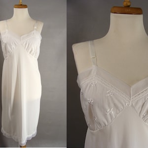 Slip completo Philmaid de nailon blanco de los años 70 con corpiño de lazo bordado. Lencería Primavera Verano mujer talla 36 M Mediana 8 10