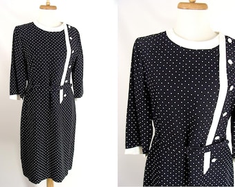 50s 60s Black & White Dotted Day Dress womens size M