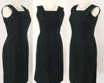 FERMAN O'GRADY Sexy 50s Black Lace Sheath Dress. 60s Cocktail Party Mad Men size S M 6 8