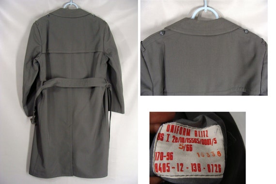 vintage 60s Military Trench Coat Mens Gray Gabard… - image 3