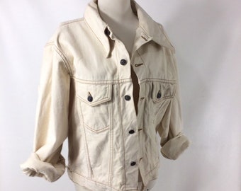 vintage 70s Farah Beige Off White Denim Jean Jacket L XL