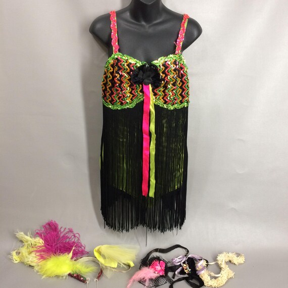 vintage 50s Satin Fringe Dance Costume 60s Las Veg