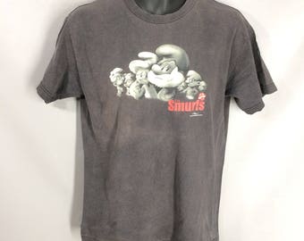 80s THE SMURFS T-Shirt Papa Smurf Brainy Vanity Jokey & MAD Smurfette adult size M