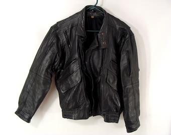 Black Leather Biker Skins Motorcycle Jacket 42 M