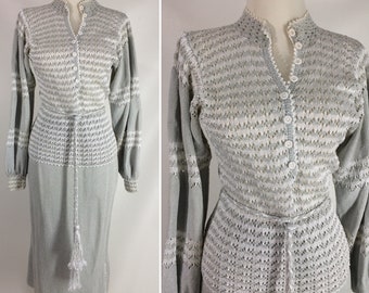 70s St John Knits Sheer Eyelet Pointelle Skirt Suit Dress Santana Knit Size XS S 2 3 4 5 6