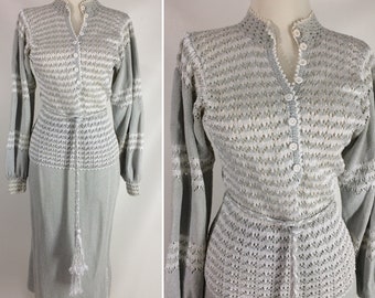 70er Jahre St John Knits Sheer Eyelet Pointelle Rock Anzug Kleid Santana Knit Gr XS S 2 3 4 5 6