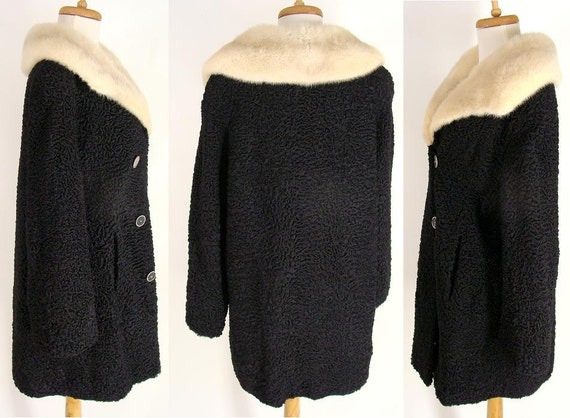 Womens 50s Black Persian Curly Lamb Wool Winter D… - image 4