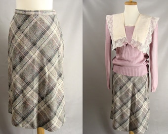 80s Adorable Gray Plaid A-Line Preppy College Librarian Modest Skirt Size XS S