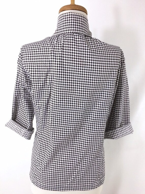 50s 60s Black and White Houndstooth Blouse. HIgh … - image 8
