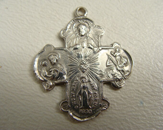 Vintage Men S 4 Way Sterling Silver Catholic Cross Medal Etsy
