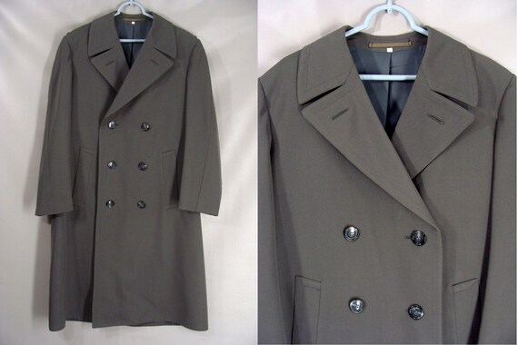 vintage 60s Military Trench Coat Mens Gray Gabard… - image 5