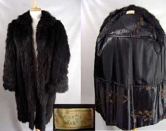Genuine Fur Black American Sable Skunk Fur Coat. Vintage 30s 40s Heavy Winter Luxury Overcoat Womens Size S