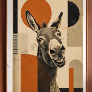 Donkey Print Mid Century Modern, Bauhaus Style Geometric Animal Art, Printable Digital Download