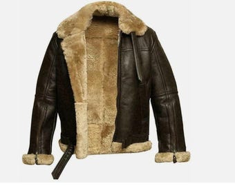 Men’s Brown Shearling Leather Jacket – Aviator B3 Winter Flying Bomber Jacket