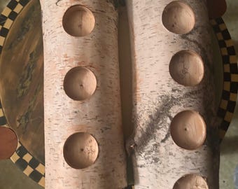 White Birch Yule Log Candle Holder, Rustic Table Centerpiece, Tealight or Taper Candle Log, Farmhouse Mantel Decor