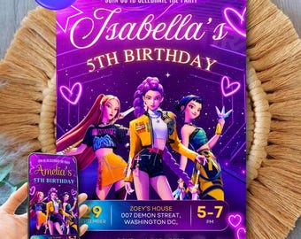 Kpop Demon Hunters Birthday Invitation, Editable Canva Template (Digital)