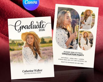 Modern Graduation Announcement Canva Template with Photo (Digital Download)