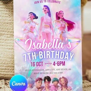 Kpop Demon Hunters Birthday Invitation with a real paper texture and look