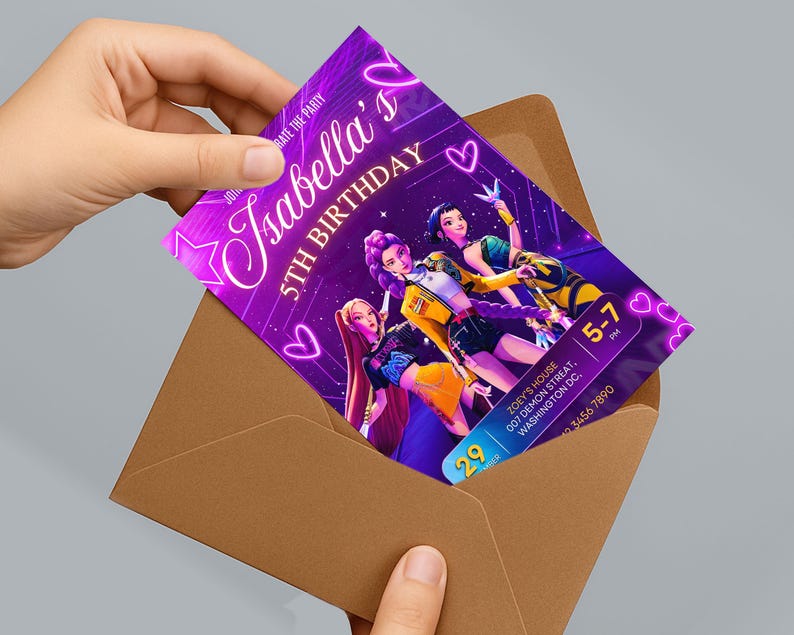 Kpop Demon Hunters Birthday Invitation Editable Canva Template