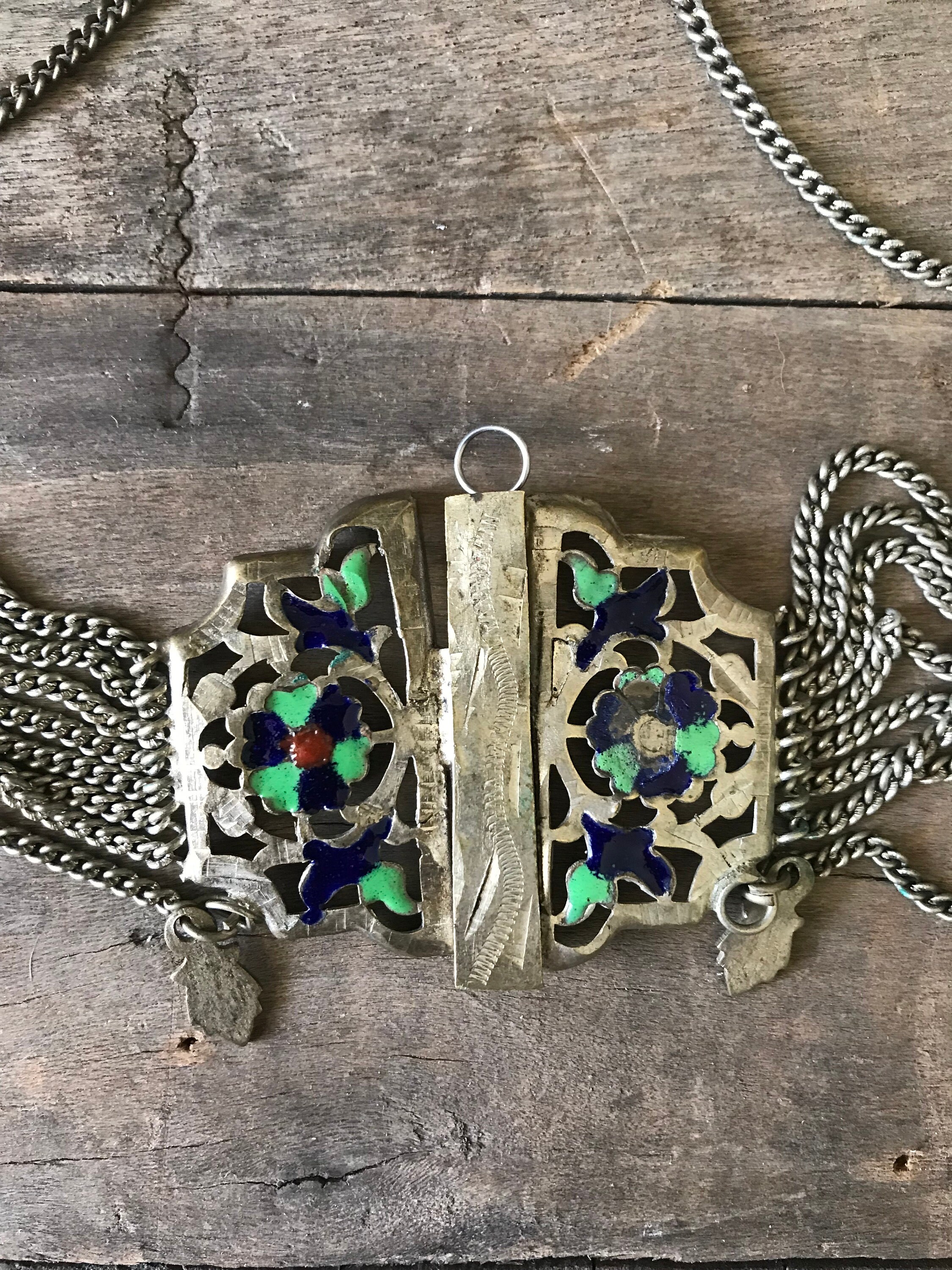 Vintage 1960s Enameled East Indian Metal Festoon Chain Belt  display picture 3