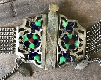 Vintage 1960’s Multi Chain East Indian Enameled Festoon Belt Vintage 1960s Enameled East Indian Metal Festoon Chain Belt  main image 4