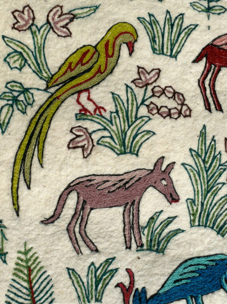 Vintage Animal Print Hand Emboridery Area Rug Kashmiri Crewel Etsy