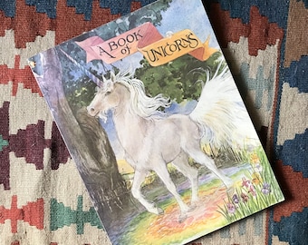 Vintage Oversized “A Book of Unicorns” with Art Prints