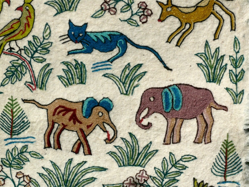 Vintage Animal Print Hand Emboridery Area Rug Kashmiri Crewel Etsy
