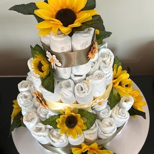 Gender Neutral 3-Tier Diaper Cake: Classic Baby Shower Centerpiece