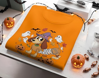 Halloween Dog Clipart | Cute Puppy PNG with Pumpkins Ghosts Candy | Fall Sublimation & Stickers