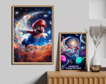 Super Mario Galaxy Wall Art Printable, Space Mario Poster Set, Gaming Room Decor, Mario Aesthetic Print, Digital Download