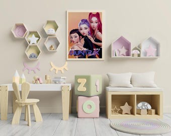 Digital K-Pop Demon Hunter Poster | Rumi Mira Zoey Wall Print | Anime Inspired Art