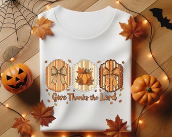 Thanksgiving Christian Clipart Give Thanks to the Lord Psalm 136:1 | Fall Pumpkin and Bows PNG