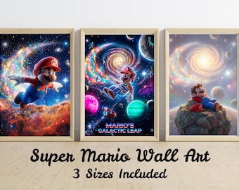 Super Mario Galaxy Wall Art Printable, Space Mario Poster Set, Gaming Room Decor, Mario Aesthetic Print, Digital Download